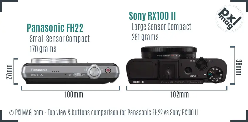 Panasonic FH22 vs Sony RX100 II top view buttons comparison