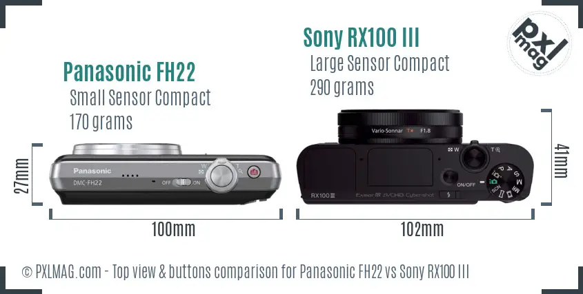 Panasonic FH22 vs Sony RX100 III top view buttons comparison