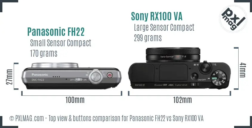 Panasonic FH22 vs Sony RX100 VA top view buttons comparison