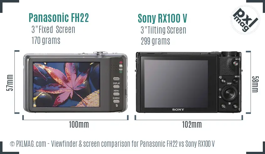Panasonic FH22 vs Sony RX100 V Screen and Viewfinder comparison