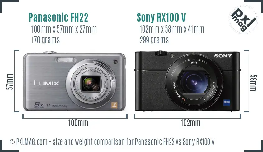 Panasonic FH22 vs Sony RX100 V size comparison