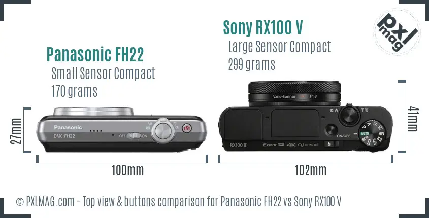 Panasonic FH22 vs Sony RX100 V top view buttons comparison