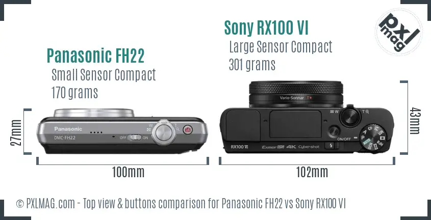 Panasonic FH22 vs Sony RX100 VI top view buttons comparison