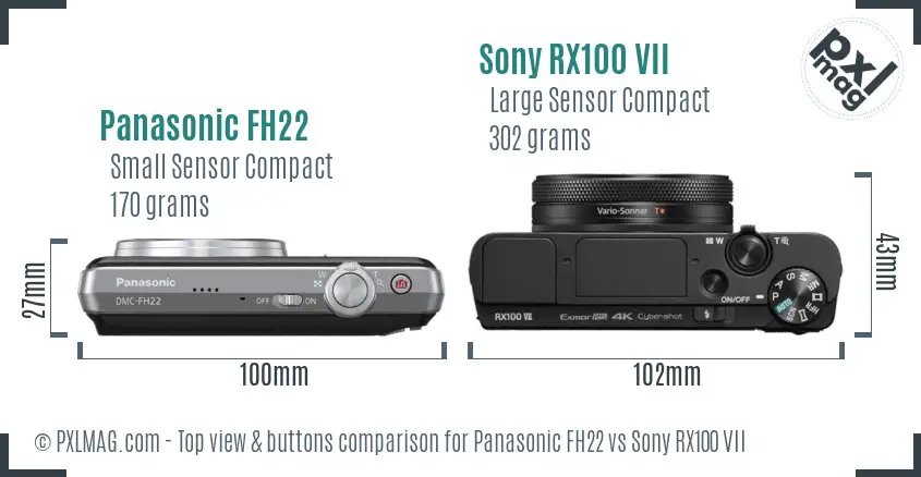 Panasonic FH22 vs Sony RX100 VII top view buttons comparison