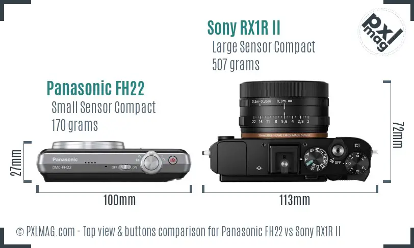 Panasonic FH22 vs Sony RX1R II top view buttons comparison