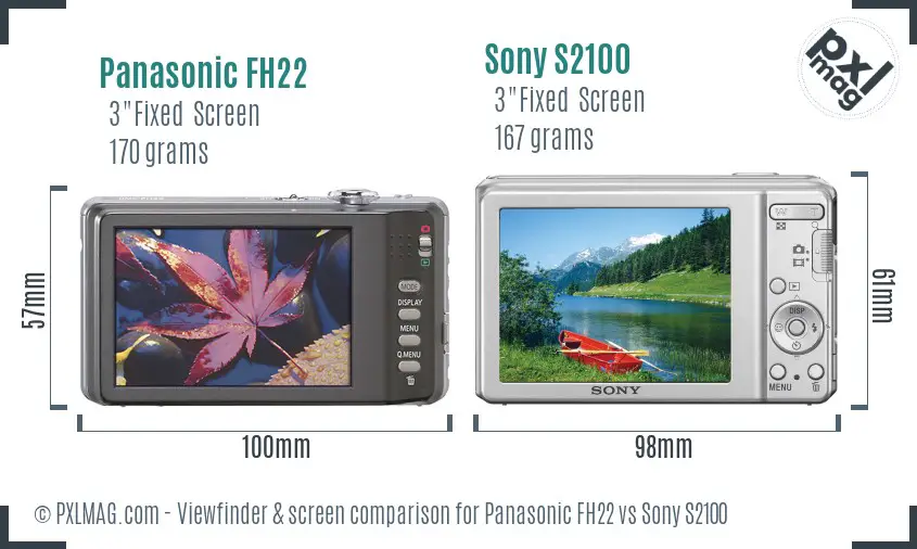 Panasonic FH22 vs Sony S2100 Screen and Viewfinder comparison