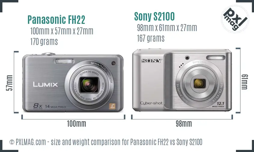 Panasonic FH22 vs Sony S2100 size comparison