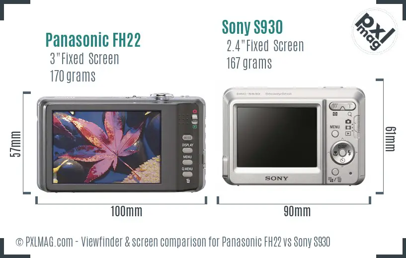 Panasonic FH22 vs Sony S930 Screen and Viewfinder comparison