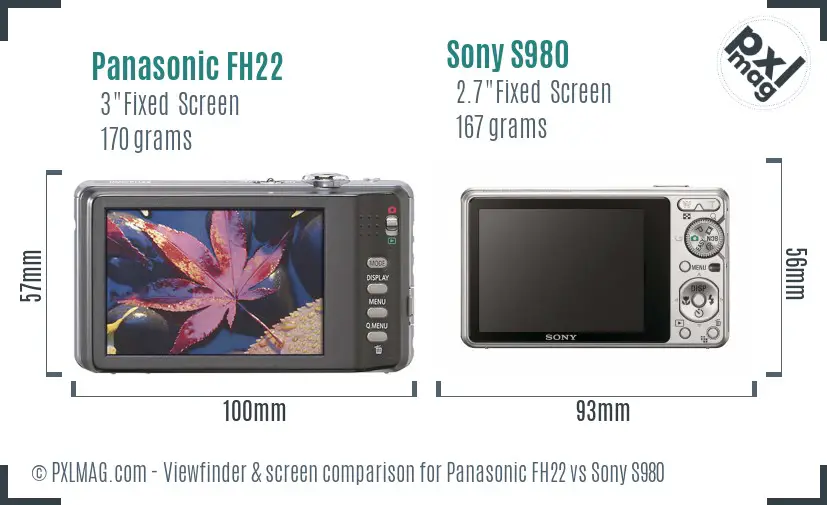 Panasonic FH22 vs Sony S980 Screen and Viewfinder comparison