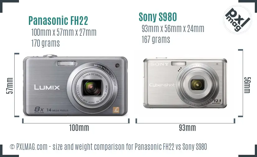 Panasonic FH22 vs Sony S980 size comparison