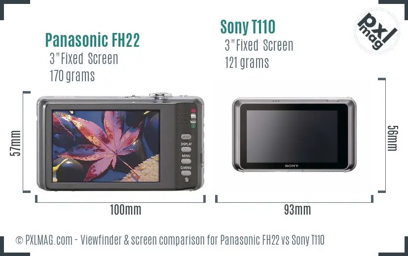 Panasonic FH22 vs Sony T110 Screen and Viewfinder comparison