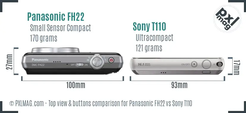 Panasonic FH22 vs Sony T110 top view buttons comparison