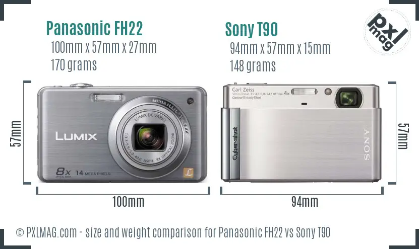 Panasonic FH22 vs Sony T90 size comparison