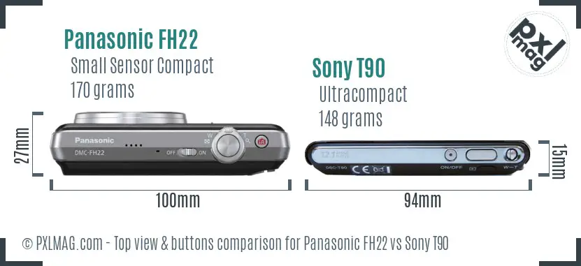 Panasonic FH22 vs Sony T90 top view buttons comparison