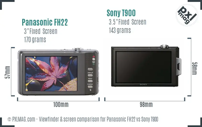 Panasonic FH22 vs Sony T900 Screen and Viewfinder comparison