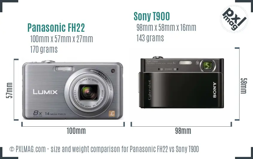 Panasonic FH22 vs Sony T900 size comparison