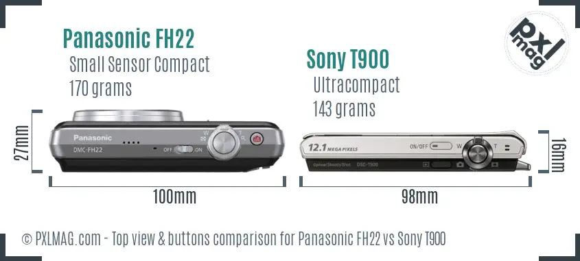 Panasonic FH22 vs Sony T900 top view buttons comparison