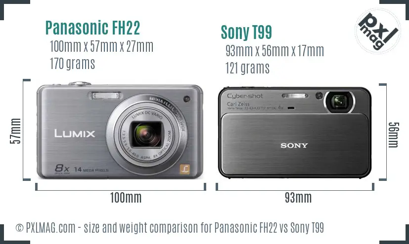 Panasonic FH22 vs Sony T99 size comparison