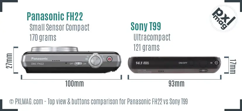 Panasonic FH22 vs Sony T99 top view buttons comparison