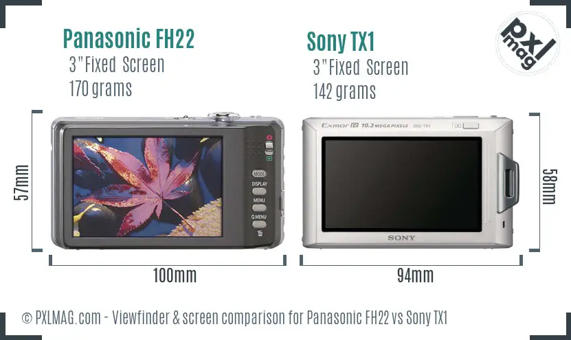 Panasonic FH22 vs Sony TX1 Screen and Viewfinder comparison