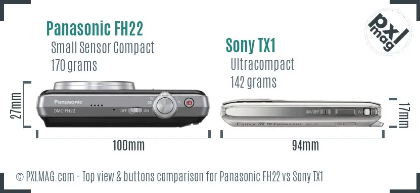 Panasonic FH22 vs Sony TX1 top view buttons comparison
