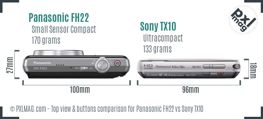 Panasonic FH22 vs Sony TX10 top view buttons comparison