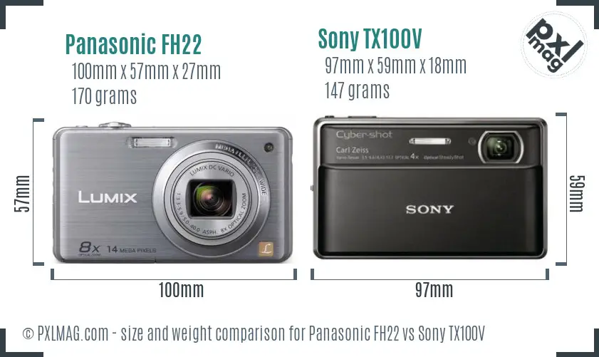 Panasonic FH22 vs Sony TX100V size comparison