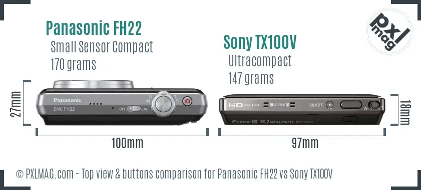 Panasonic FH22 vs Sony TX100V top view buttons comparison