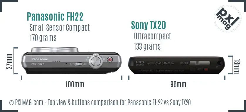 Panasonic FH22 vs Sony TX20 top view buttons comparison