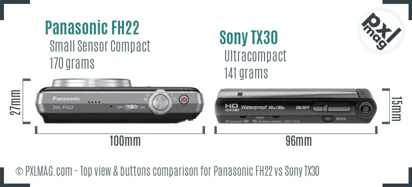 Panasonic FH22 vs Sony TX30 top view buttons comparison