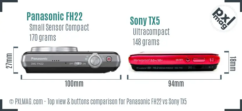 Panasonic FH22 vs Sony TX5 top view buttons comparison