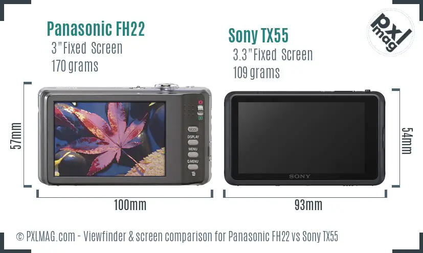 Panasonic FH22 vs Sony TX55 Screen and Viewfinder comparison