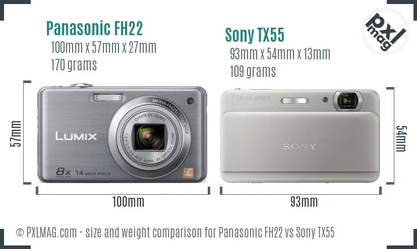 Panasonic FH22 vs Sony TX55 size comparison