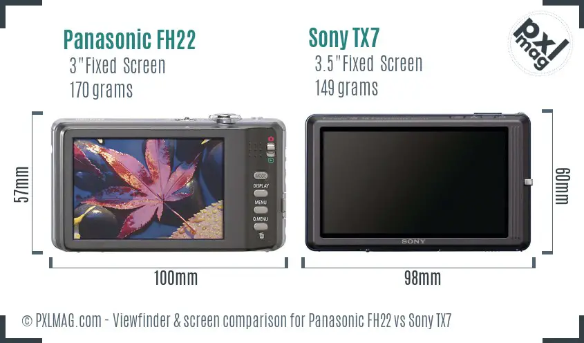 Panasonic FH22 vs Sony TX7 Screen and Viewfinder comparison