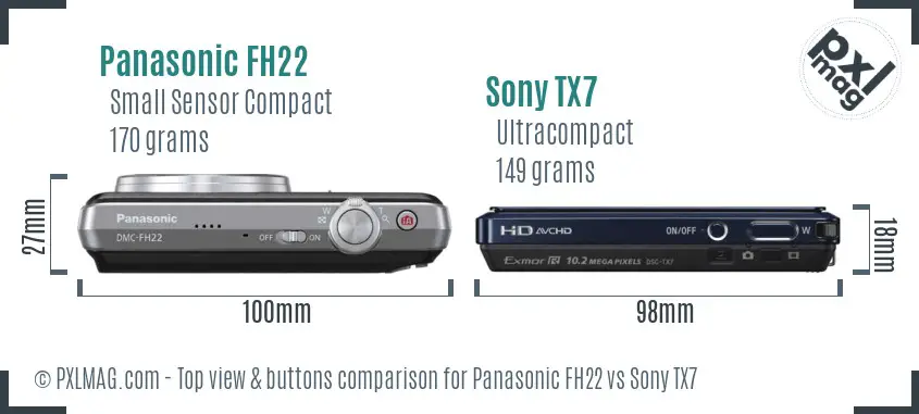 Panasonic FH22 vs Sony TX7 top view buttons comparison