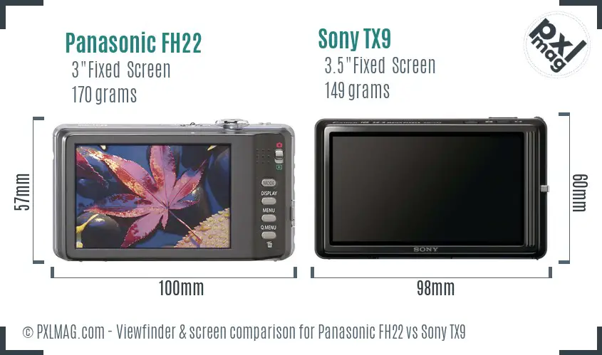 Panasonic FH22 vs Sony TX9 Screen and Viewfinder comparison