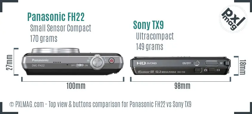 Panasonic FH22 vs Sony TX9 top view buttons comparison
