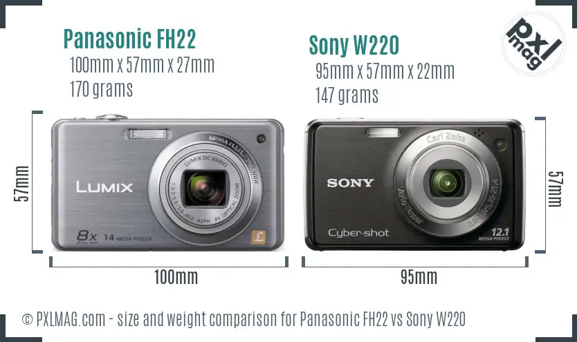 Panasonic FH22 vs Sony W220 size comparison