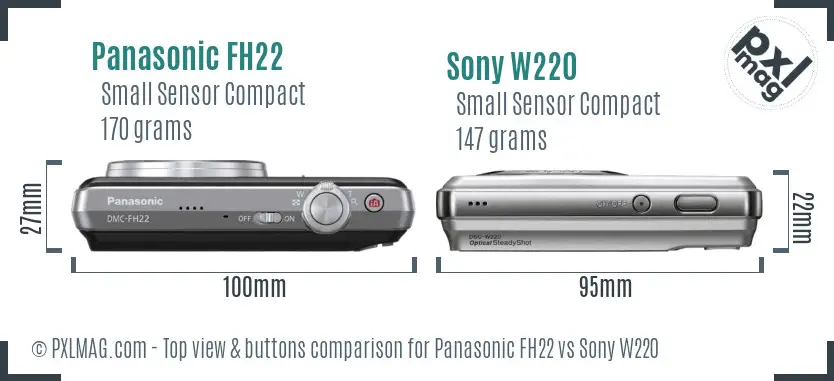 Panasonic FH22 vs Sony W220 top view buttons comparison