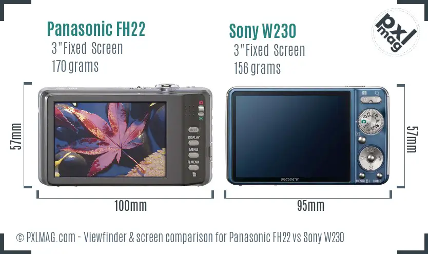 Panasonic FH22 vs Sony W230 Screen and Viewfinder comparison