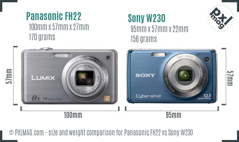 Panasonic FH22 vs Sony W230 size comparison
