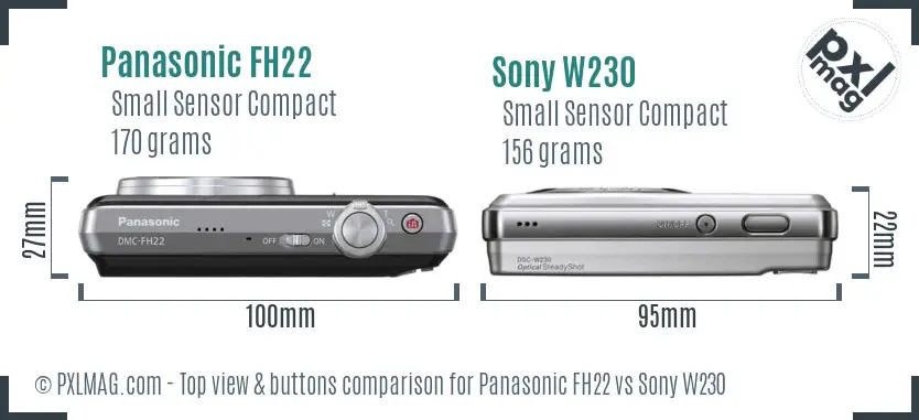 Panasonic FH22 vs Sony W230 top view buttons comparison
