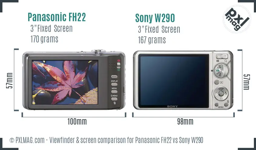 Panasonic FH22 vs Sony W290 Screen and Viewfinder comparison