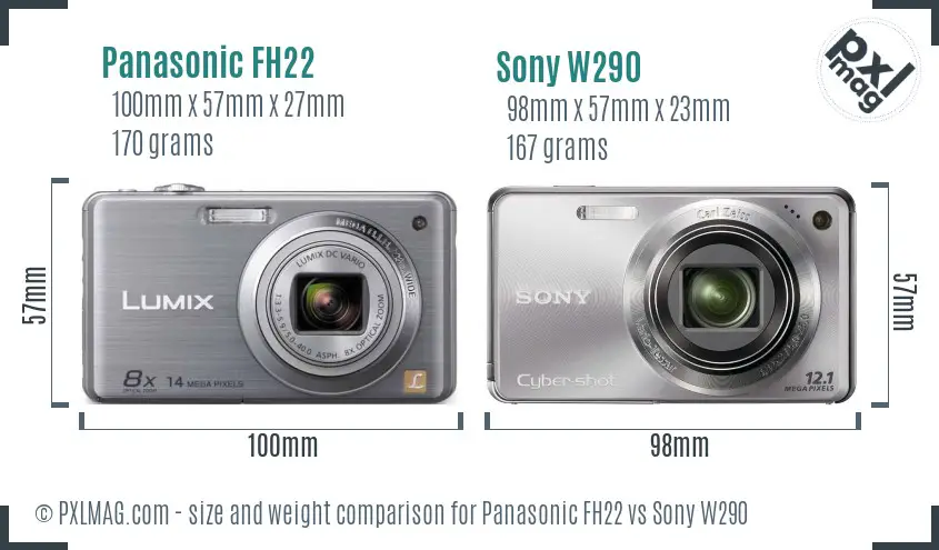 Panasonic FH22 vs Sony W290 size comparison