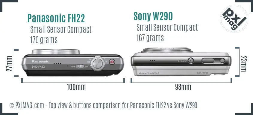 Panasonic FH22 vs Sony W290 top view buttons comparison