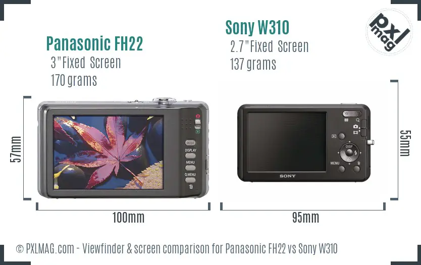 Panasonic FH22 vs Sony W310 Screen and Viewfinder comparison Panasonic FH22 vs Sony W310 Screen and Viewfinder comparison