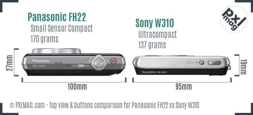 Panasonic FH22 vs Sony W310 top view buttons comparison Panasonic FH22 vs Sony W310 top view buttons comparison