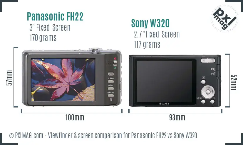 Panasonic FH22 vs Sony W320 Screen and Viewfinder comparison