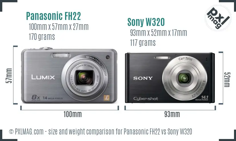 Panasonic FH22 vs Sony W320 size comparison