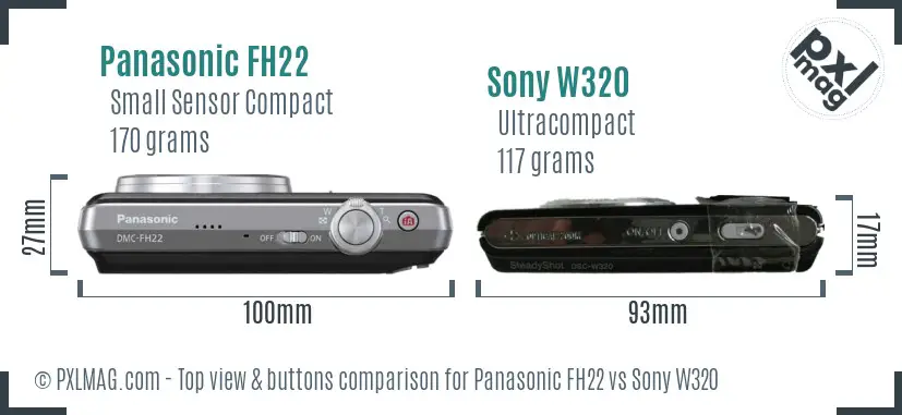 Panasonic FH22 vs Sony W320 top view buttons comparison